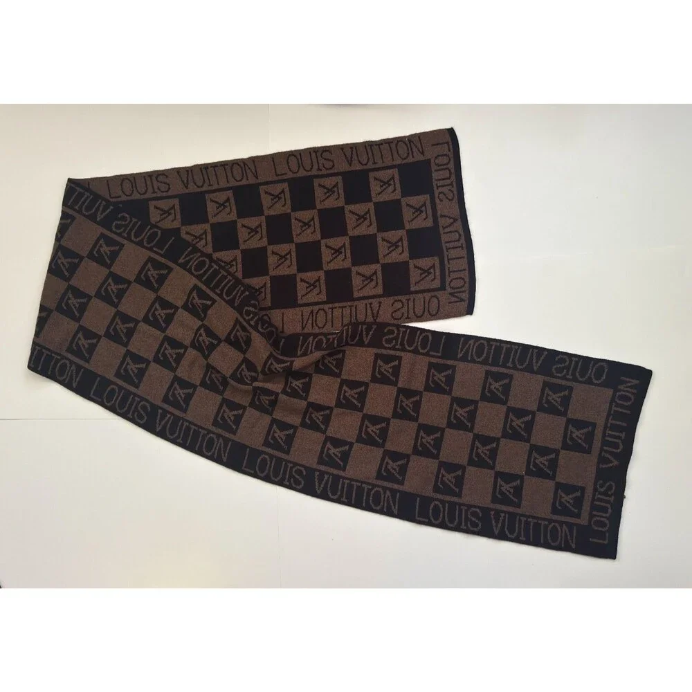 Authentic Louis Vuitton Double Sided Unisex Men Women Brown Wool Scarf